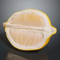 Fresh Cut Open Lemon With Juicy Pulp And Yellow Peel On Reflective Surface