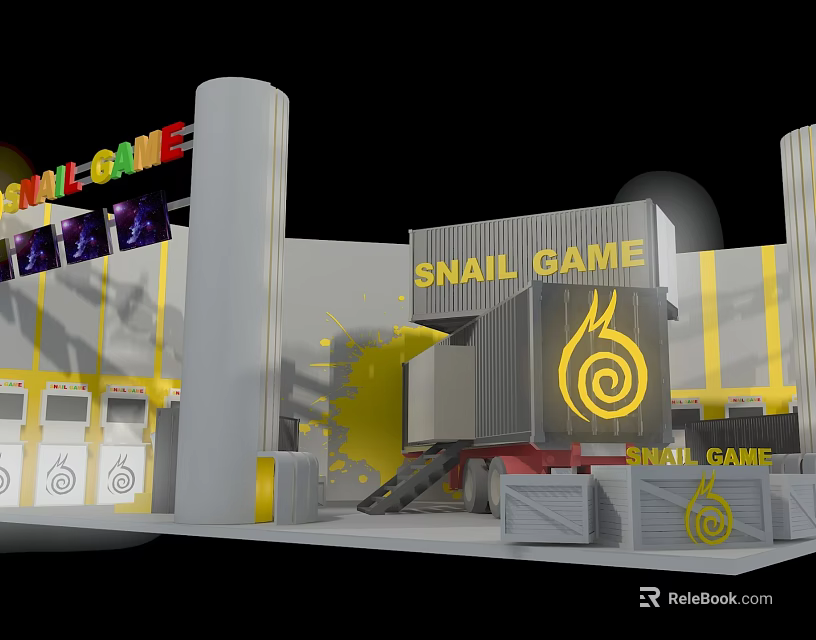 Snail Game Exhibition Booth Design With Logo And Decorative Structure Elements 3d model