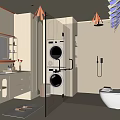Modern Bathroom Interior Design With Glass Shower Enclosure Laundry Appliances Vanity And Mirror