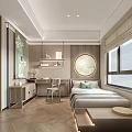 Modern Tatami Bedroom Interior Design With Wooden Desk Circular Art And Natural Light