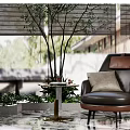 Elegant Black Leather Armchair With Gray Pillow And Small Round Table In Modern Interior
