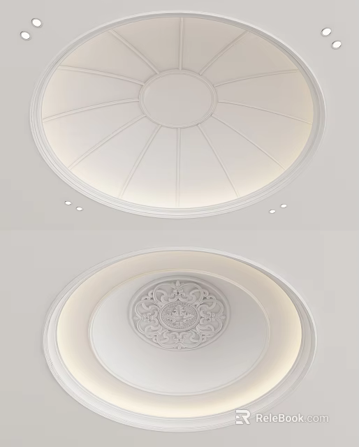 Elegant Round Ceiling Design With Intricate Carved Pattern And Soft Recessed Lighting 3d model 