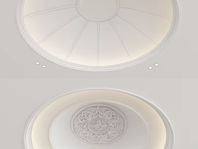 Elegant Round Ceiling Design With Intricate Carved Pattern And Soft Recessed Lighting 3d model