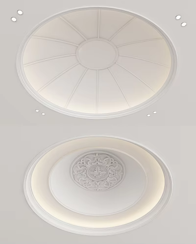 Elegant Round Ceiling Design With Intricate Carved Pattern And Soft Recessed Lighting 3d model