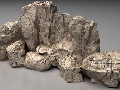 Natural Stone And Wood Decorative Elements With Textured Surfaces For Home Design 3d model