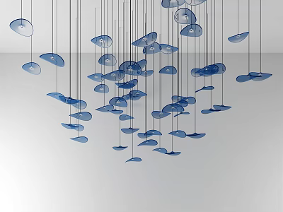 Modern Blue Decorative Pendant Lights with Multiple Disc Shapes Hanging in Contemporary Interior Design 3d model