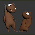 Two Cute Brown Squirrel Characters 3D Rendered Standing Waving and Sitting with Big Round Eyes 3d model