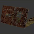 Worn Red Board With Square Openings And GO AWAY Text Beside Sandbags And Wooden Crate