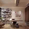 Modern Study Room Interior With Decorative Shelf Desk Armchair Artwork And Natural Light