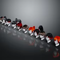 Game And Movie Character Wigs In Various Colors On Mannequin Head Display Arrangement
