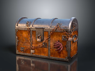 Vintage Wooden Storage Chest With Metal Frame Chains And Secure Lock 3d model