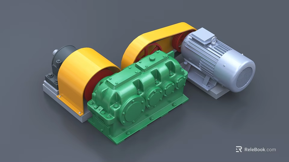 Industrial Equipment Featuring Yellow Green Gearbox And Silver Electric Motor Parts 3d model 
