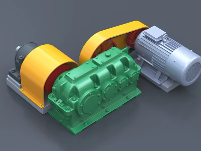 Industrial Equipment Featuring Yellow Green Gearbox And Silver Electric Motor Parts 3d model