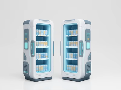 Modern Entryway Side Cabinet With Glass Doors And Storage Shelves Blue Accents 3d model