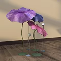 Floral Installation Purple Blue Pink Lotus Leaf Shaped Decor Green Stems Base On Wooden Floor