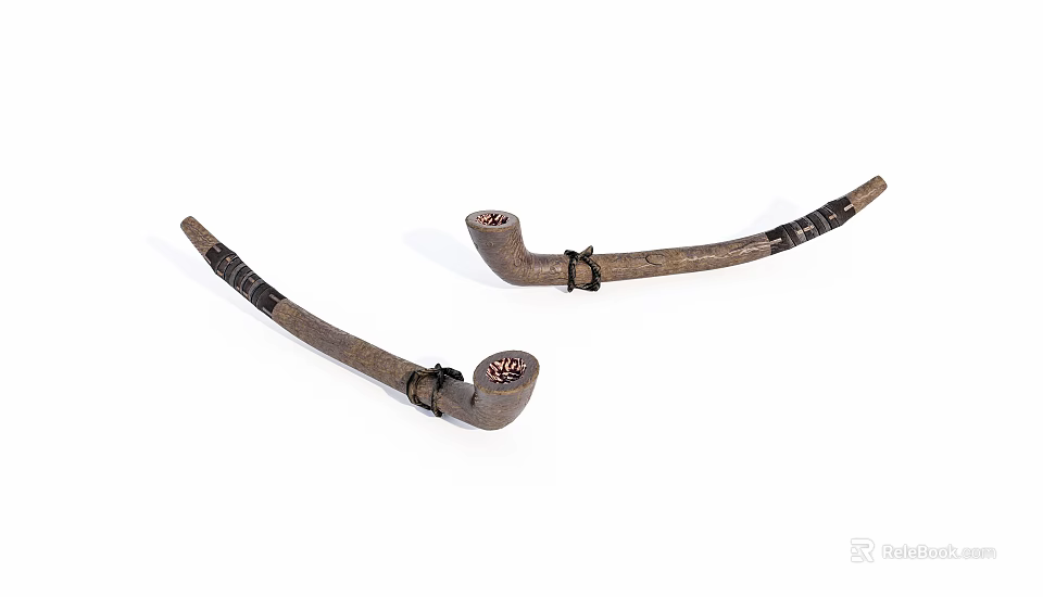 Vintage Brown Smoking Pipes With Black Straps Displayed On White Background 3d model 