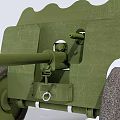 Two Green Military Field Artillery Cannons with Wheels and Carriage