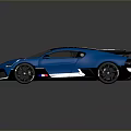Blue Bugatti Sports Car with Black Roof Rear Spoiler and Streamlined Design