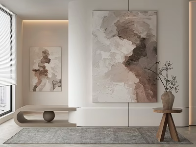 Abstract Paintings In Minimalist Modern Interior Space 3d model