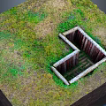 Lush Green Grass Covers Square Soil Block With Central Wooden Planked Trench
