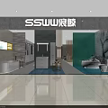 Modern Bathroom Showroom Interior Featuring Bathtub Toilet Washbasin Stone Walls And Cabinets