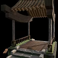 Ancient Chinese Traditional Pavilion With Wooden Structure Curved Roof Tiles And Stone Steps