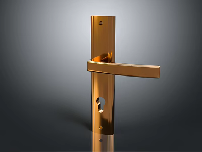 Shiny Golden Modern Door Handle Featuring Sleek Metallic Design And Smooth Finish 3d model