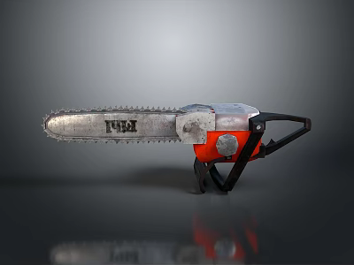 FUBI Chainsaw With Red And Silver Design Featuring Chain And Handle 3d model