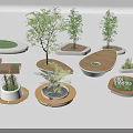 Decorative Tree Planters In Various Shapes With Wooden Frames Trees And Green Grass
