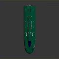 Green Streamlined Racing Boat With Multiple Logos And Rear Fins Design