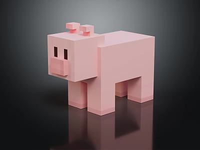 Cute Pink Blocky Pig 3D Model With Pixel Art Style And Smooth Surface Design 3d model
