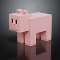 Cute Pink Blocky Pig 3D Model With Pixel Art Style And Smooth Surface Design