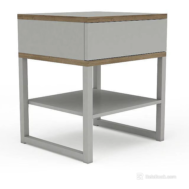 Gray Storage Cabinet With Wooden Base Trim Metal Frame And Lower Shelf 3d model 