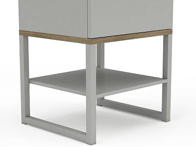 Gray Storage Cabinet With Wooden Base Trim Metal Frame And Lower Shelf 3d model