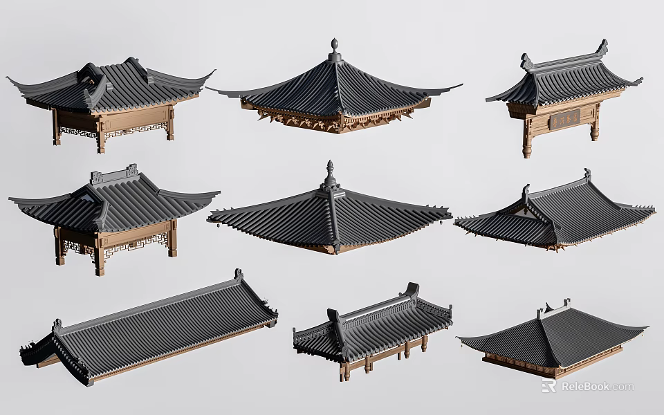 Chinese Traditional Roof Architectural Components With Various Design Styles And Structures 3d model 