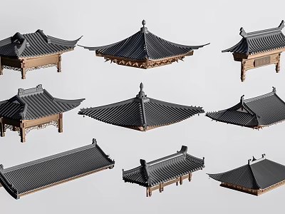 Chinese roof building roof eaves line building components 3d model