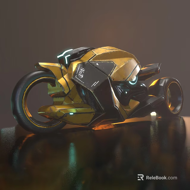 Futuristic Yellow And Black Motorcycle With Sleek Design And Illuminated Accents 3d model 