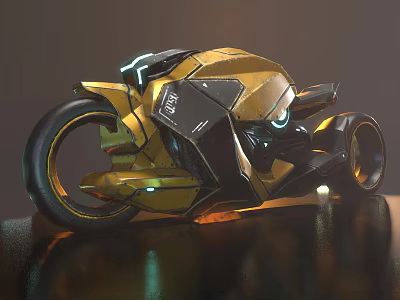 Futuristic Yellow And Black Motorcycle With Sleek Design And Illuminated Accents 3d model