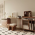 Middle Ancient Retro Log Style Dressing Table Dressing Table Side Several Sundries Cart 3d model