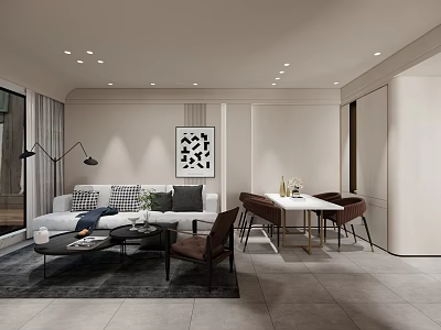 Elegant Modern Living and Dining Room Interior Design With Sofa Rug Dining Table And Chairs 3d model