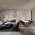 Elegant Modern Living and Dining Room Interior Design With Sofa Rug Dining Table And Chairs