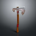 Traditional Axe With Metal Double Sharp Blades Wooden Handle And Red Straps