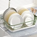 Green Dish Rack With Plates Pans Glass Cups And Utensils
