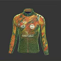 Colorful Red Orange Black Patterned Jacket With NTB ISHO GOLF Logo And Zipper Design
