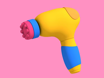Yellow Handheld Massager With Pink And Blue Parts On Pink Background 3d model