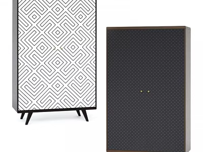 Modern Wardrobe Design With Geometric Pattern Black Slim Legs Dark Small Dot And Metal Handles 3d model