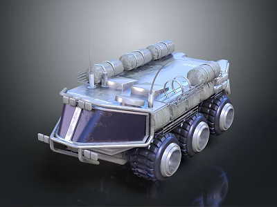 Military Armored Vehicle Weapon System With Multiple Missile Launchers And Large Wheels 3d model