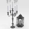 Elegant Decorative Metal Candelabra With Lit Candles Smoke And Black Lantern