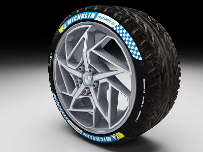 Pirelli Tire With BMW Silver Alloy Wheel Checkerboard Sticker And Tread Pattern 3d model