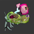 Stylish Modern Interior Decor With Small Floating Green Island And Pink Ornamental Trees
